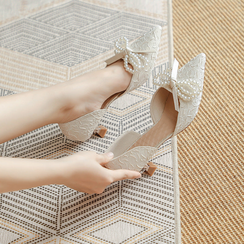 Elegant Women's Slingback Pumps with Pearl Bow