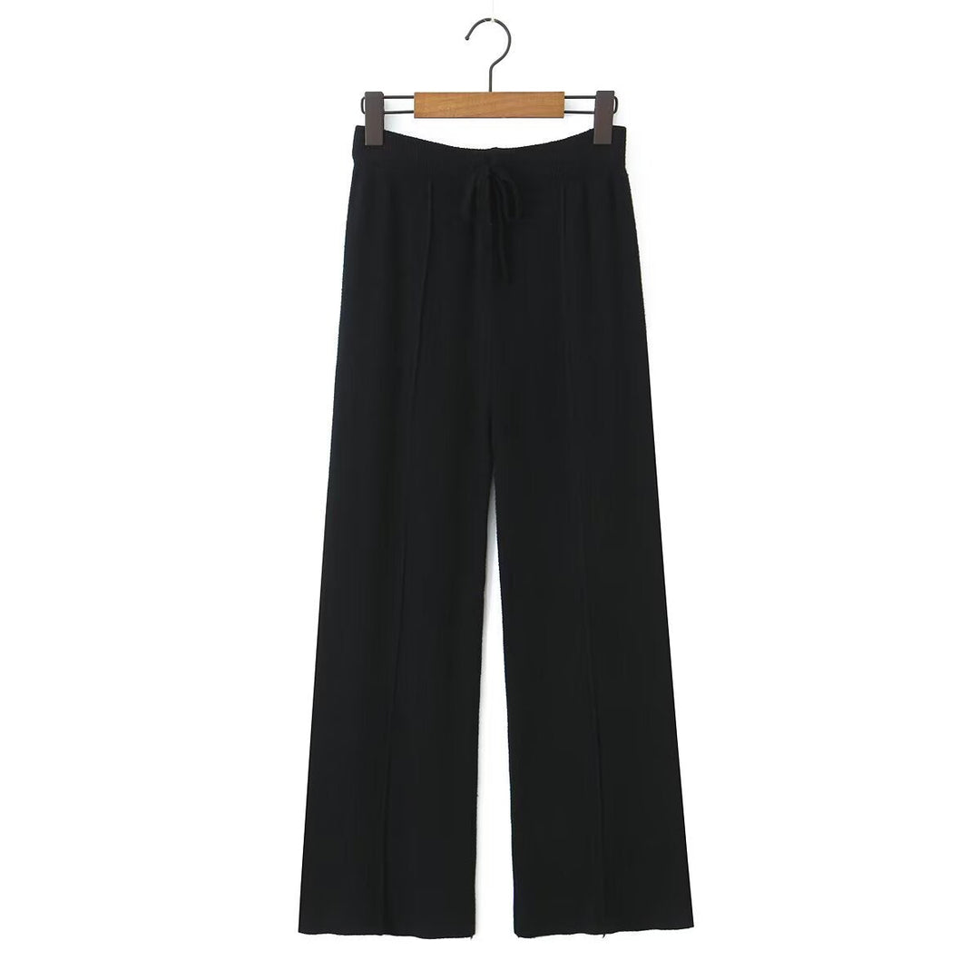 Women's wide-knit trousers with high waist, visible crease and drawstring waistband Mune Fashion