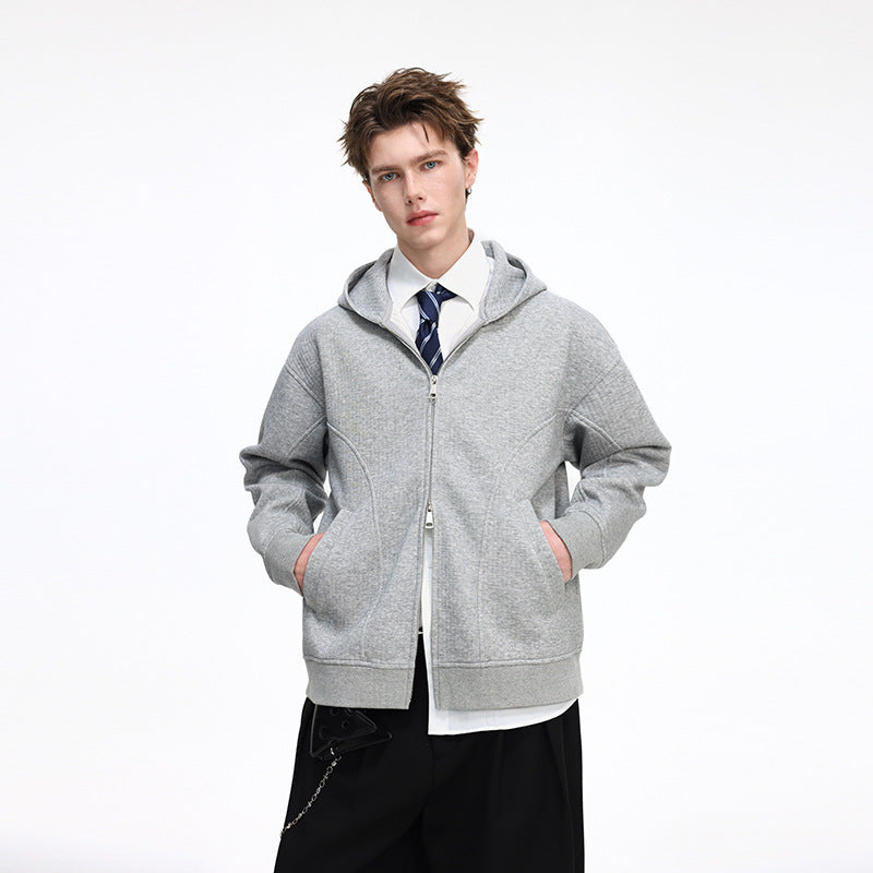 Herren Kapuzensweatjacke mit durchgehendem Reißverschluss, geripptem Saum und versteckten Seitentaschen Mune Fashion