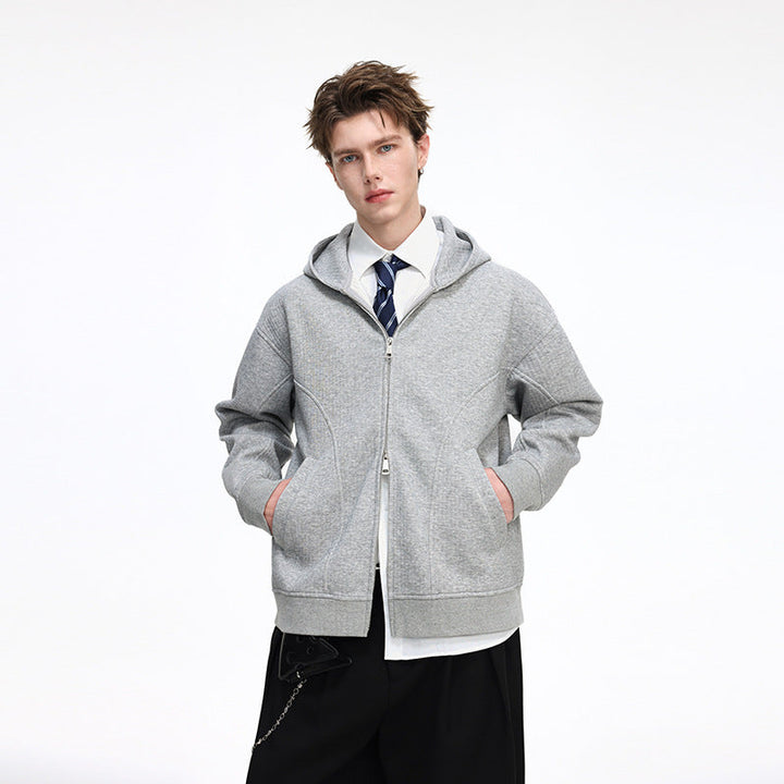 Herren Kapuzensweatjacke mit durchgehendem Reißverschluss, geripptem Saum und versteckten Seitentaschen Mune Fashion