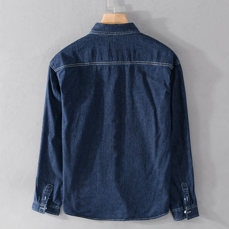 Men's jeans overshirt in worker style with double chest pockets and contrasting decorative seams Mune Fashion
