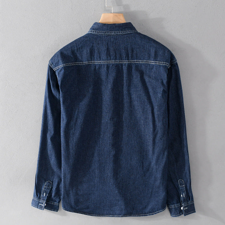 Men's jeans overshirt in worker style with double chest pockets and contrasting decorative seams Mune Fashion