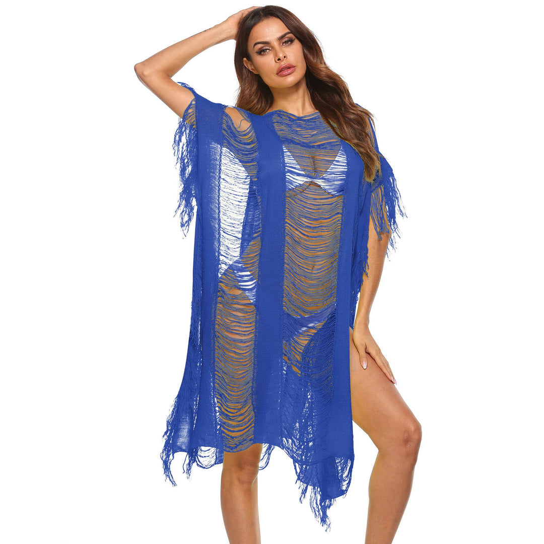 Women elegant fringed beach cover-up with transparent accents Mune Fashion