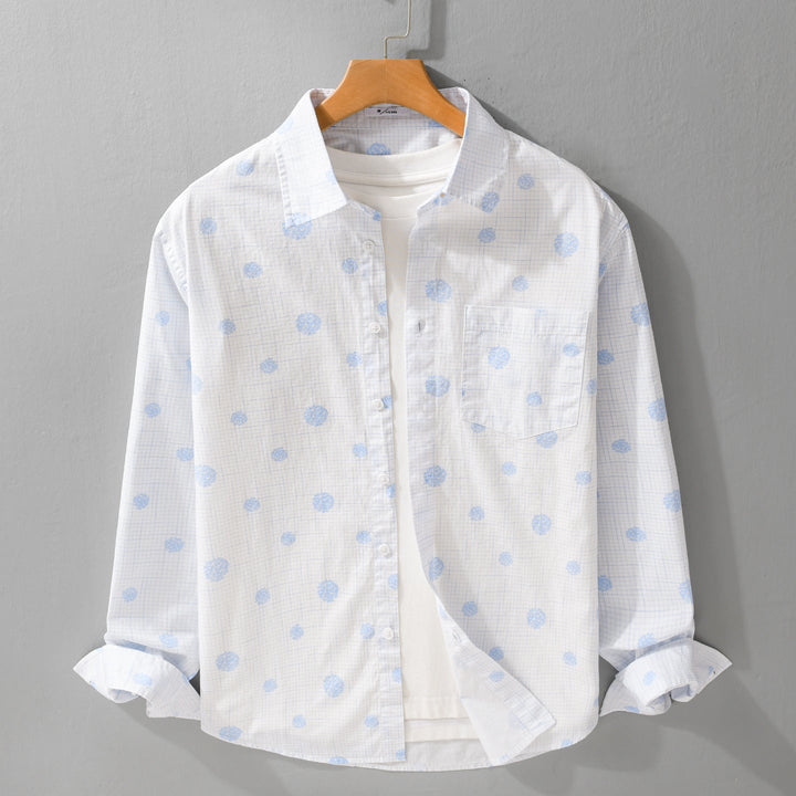 Men's lightweight long sleeve overshirt in shirt jacket style with fine check pattern and floral all-over Mune Fashion