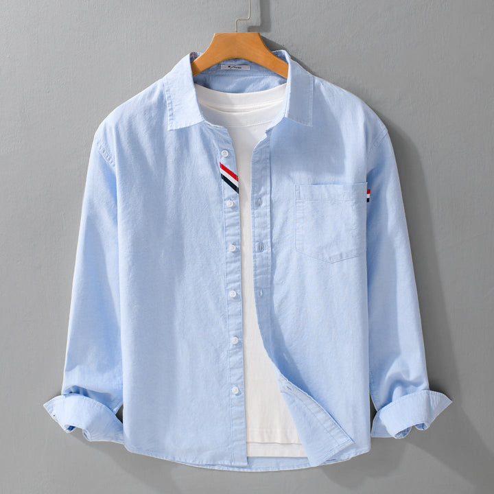 Men's Casual Cotton Overshirt with Chest Pocket and Subtle Tricolor Detail Mune Fashion