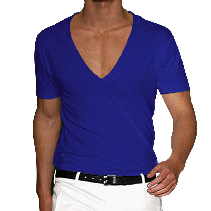 Men's tailored short-sleeve shirt with deep V-neck made of soft cotton-modal blend Mune Fashion