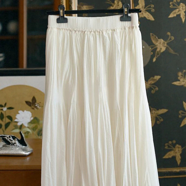 Women's longer pleated maxi skirt with high elastic waistband and multi-layer chiffon look Mune Fashion
