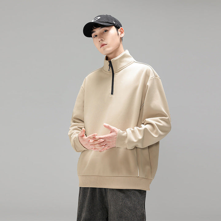 Herren Halfzip-Sweatshirt mit Stehkragen, reflektierenden Kedernähten und geripptem Saum Mune Fashion
