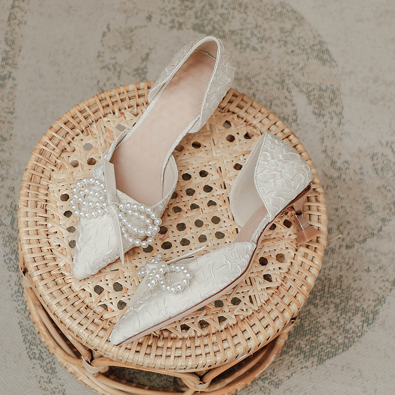Elegant Women's Slingback Pumps with Pearl Bow