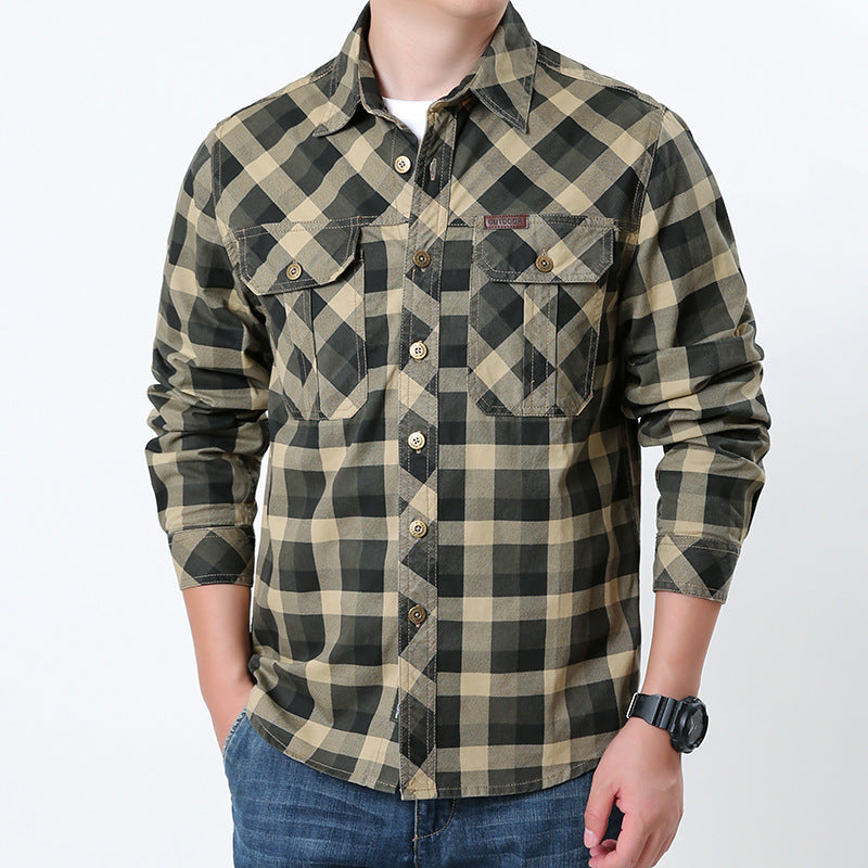 Men's Checkered Long Sleeve Shirt with Pockets Mune Fashion