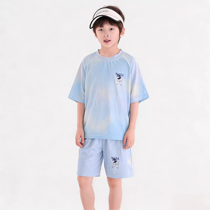 Children's Breathable Sport Set with Short-Sleeved Shirt and Elastic Waist Shorts