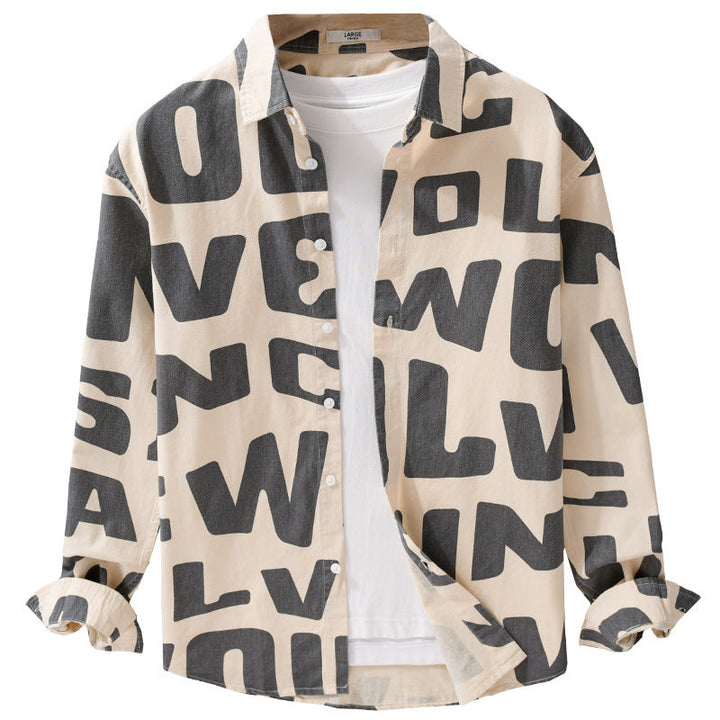 Men's cotton overshirt with all-over lettering print, relaxed fit and kent collar Mune Fashion