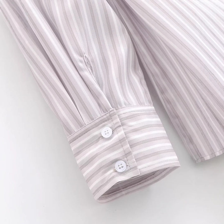 Women Striped Shirt Blouse with Western Yoke and Straight Cut Mune Fashion