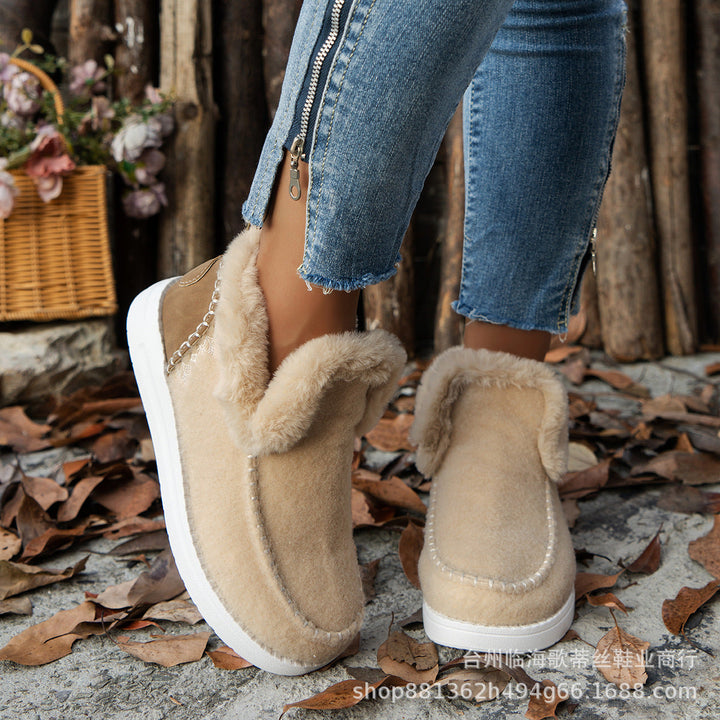 Ladies Padded Short Boot Slippers with Faux Fur Collar and Non-Slip Rubber Sole Mune Fashion