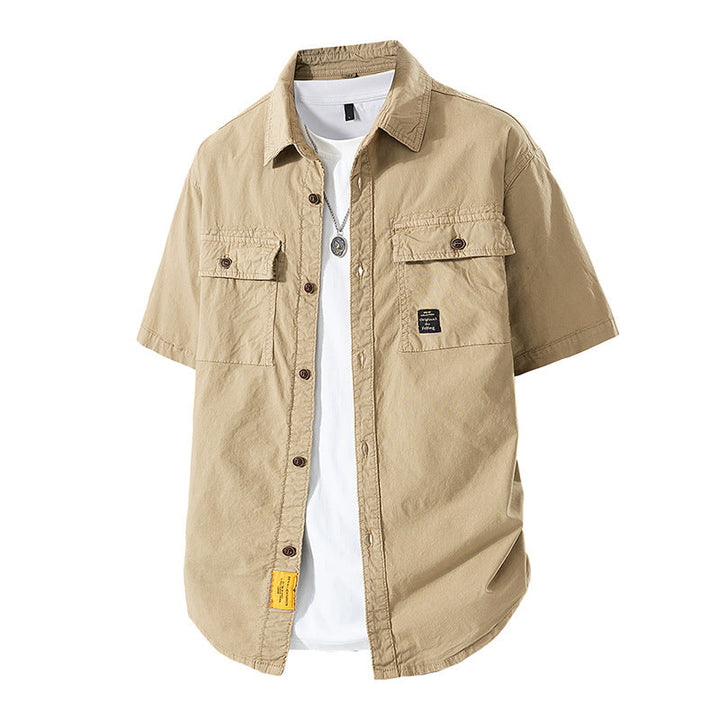 Herren Kurzarm-Fieldshirt im Overshirt-Look mit doppelten Brustklappen, verstärkten Nähten und gerundetem Saum Mune Fashion