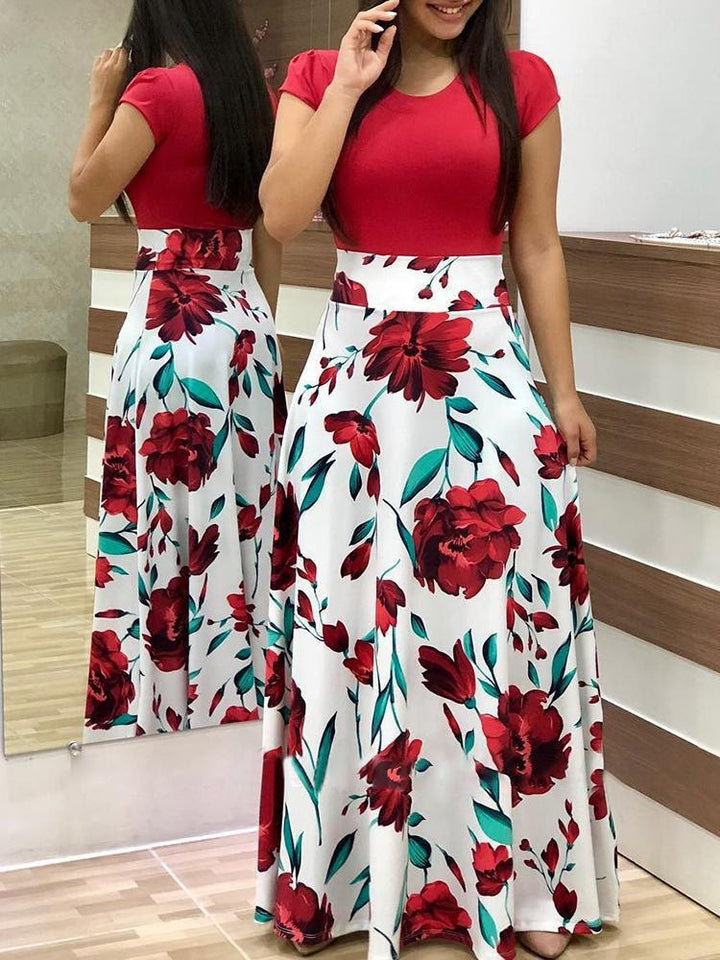 Women's Flowing Maxi Skirt with High Waist and Large Floral Print Mune Fashion