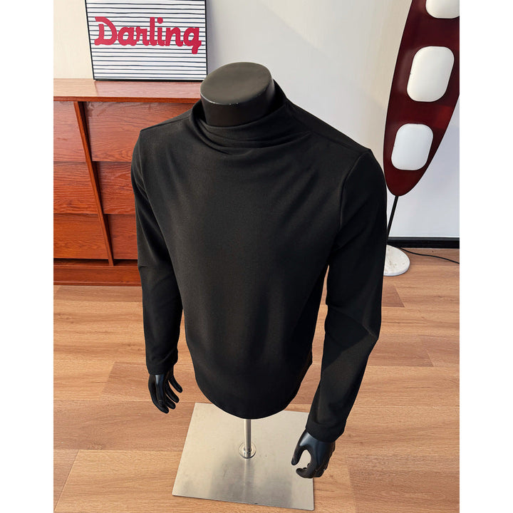Men's Fine Stretch Long Sleeve Shirt with Short Stand-Up Collar and Slim Silhouette Mune Fashion