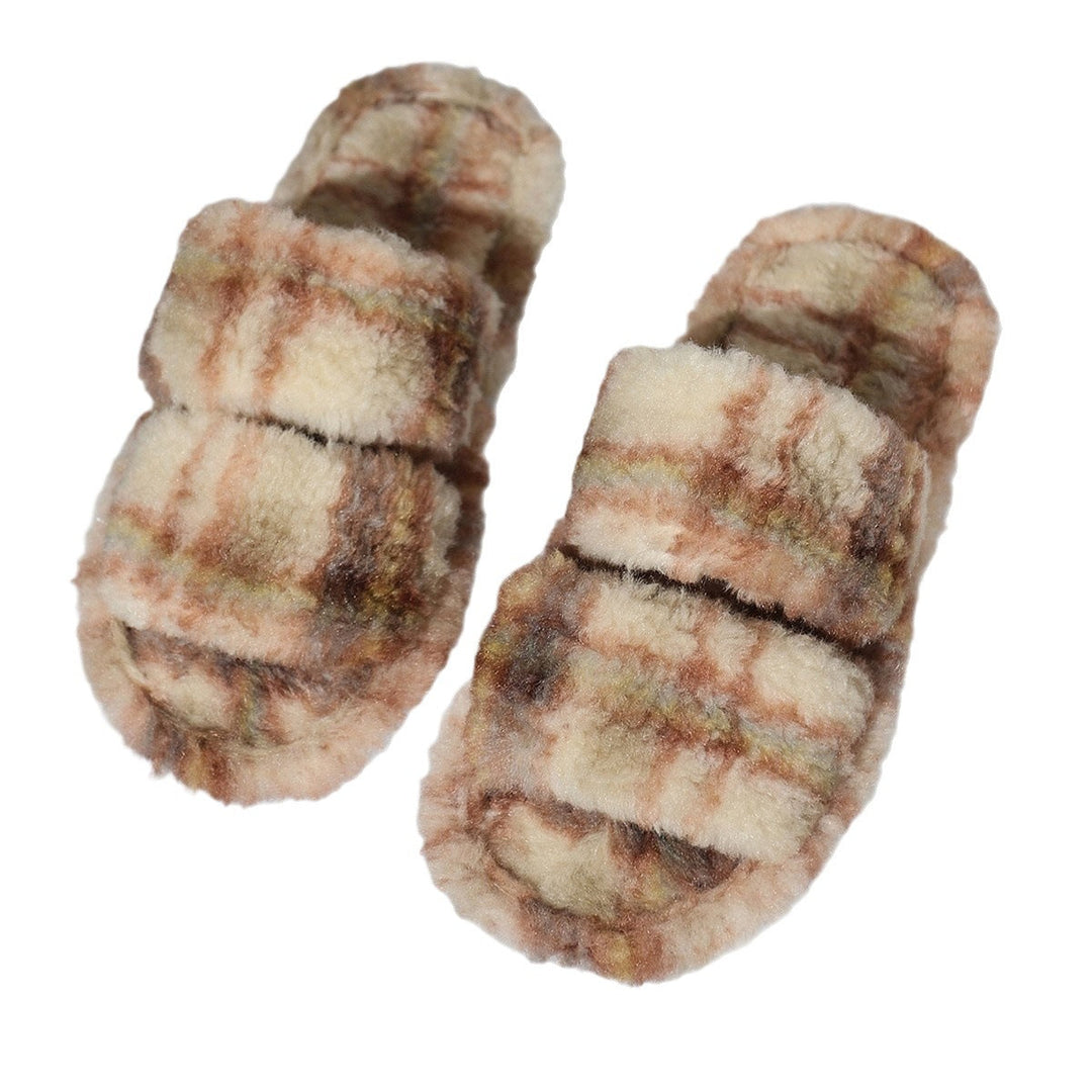 Women's Comfortable Fluffy Slippers with Double Strap
