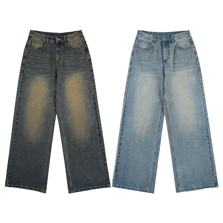 Women Ultra Wide Floor-Length Denim Palazzo Pants with Sculptural Width and Soft Bleach Accents Mune Fashion
