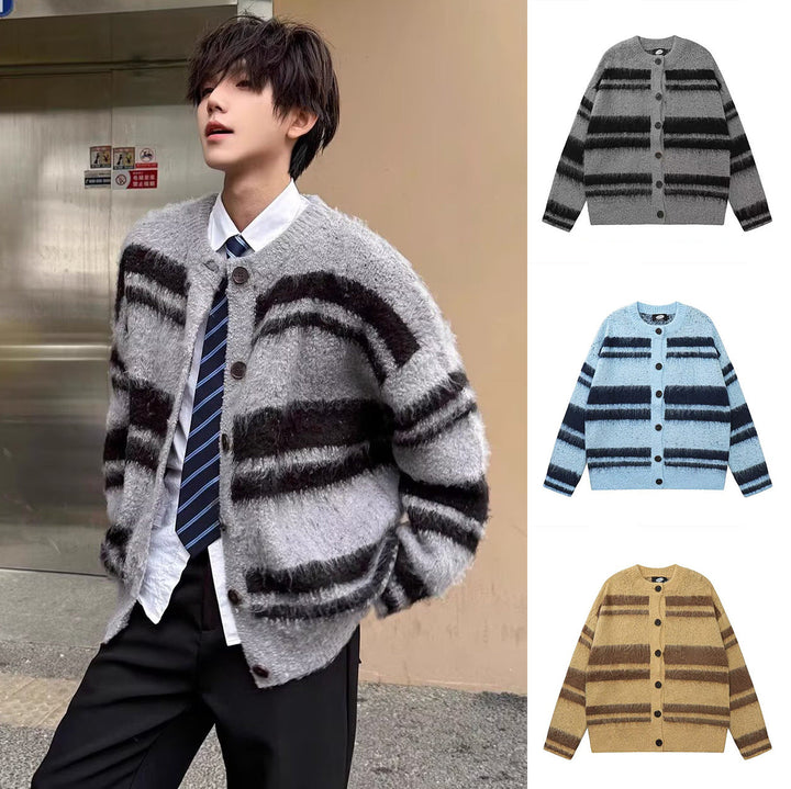 Women Cozy Knit Cardigan with Stripes Mune Fashion