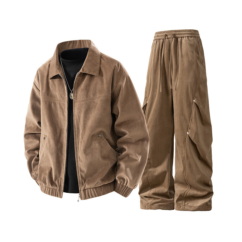 Men's casual corduroy tracksuit set with zip-up jacket and loose cargo pants Mune Fashion