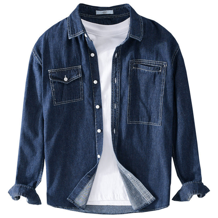 Men's jeans overshirt in worker style with double chest pockets and contrasting decorative seams Mune Fashion