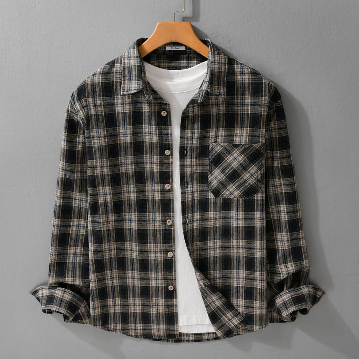 Men's Checked Flannel Overshirt in Vintage Look with Patch Chest Pocket and Casual Fit Mune Fashion