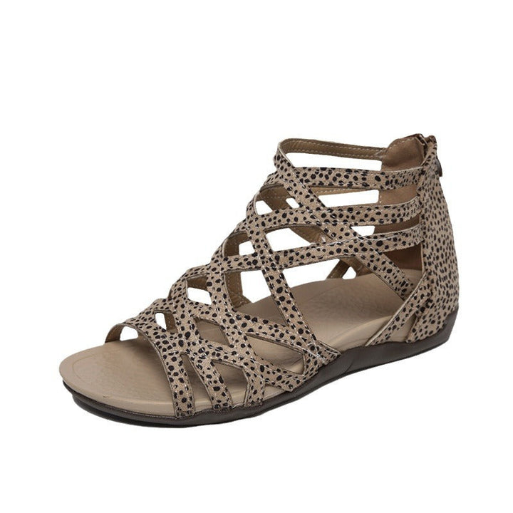 Women’s buckle sandals with braided lattice design, cushioned comfort footbed, and practical heel zipper Mune Fashion