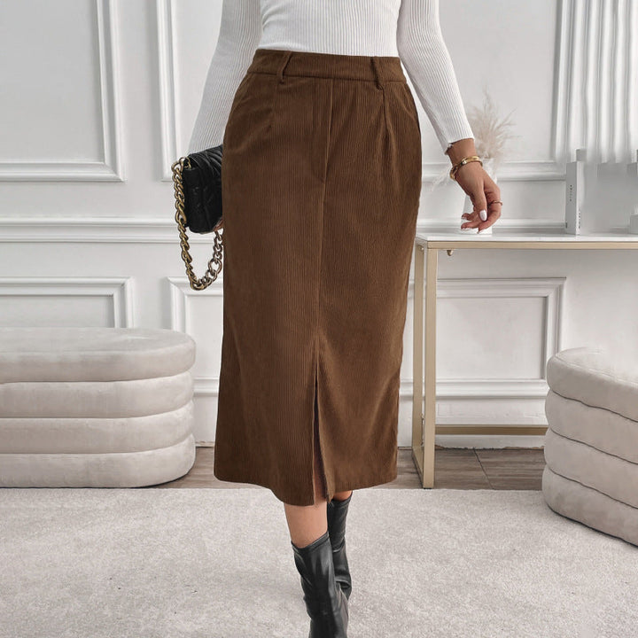 Women Elegant Midi Skirt with Split and Pockets Mune Fashion