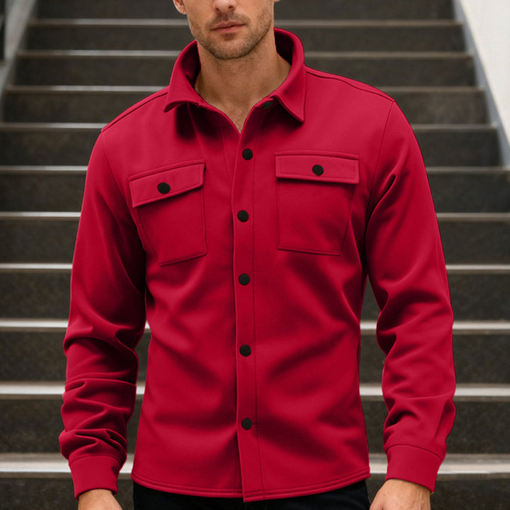 Men's Twill Overshirt with Shirt Collar, Flap Pockets and Straight Hem Mune Fashion