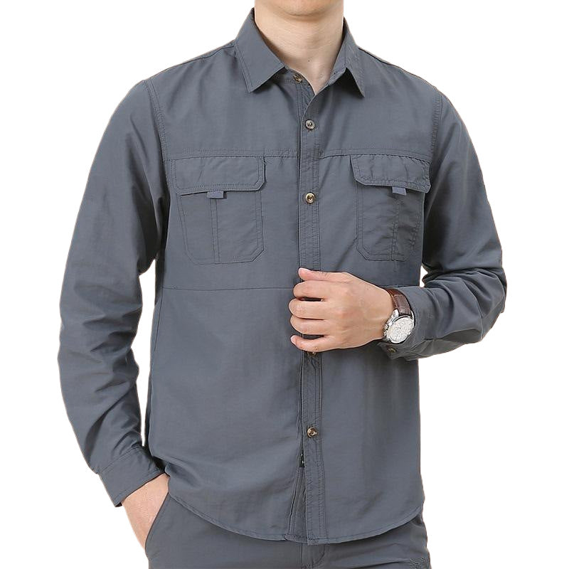 Men's breathable travel safari shirt with double-flap breast pockets, roll-up sleeve system and wrinkle-free cotton blend Mune Fashion