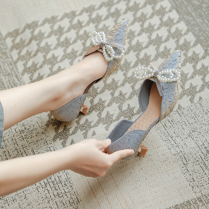 Elegant Women's Slingback Pumps with Pearl Bow