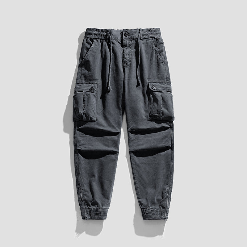 Herren Funktionale Cargohose im Joggerstil mit Tunnelzugbund, aufgesetzten Klapptaschen und Reißverschluss-Saum Mune Fashion