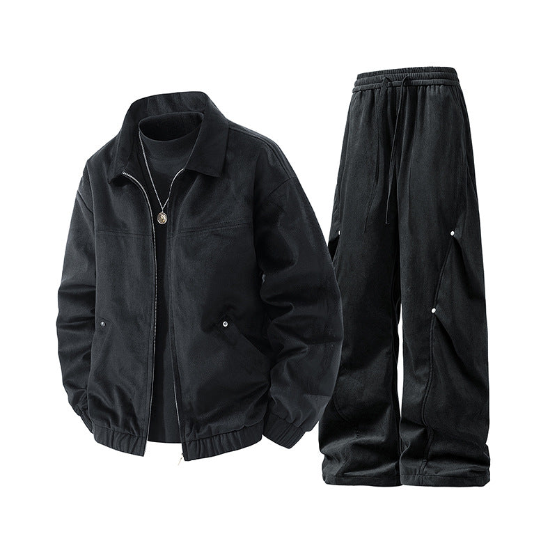 Men's casual corduroy tracksuit set with zip-up jacket and loose cargo pants Mune Fashion