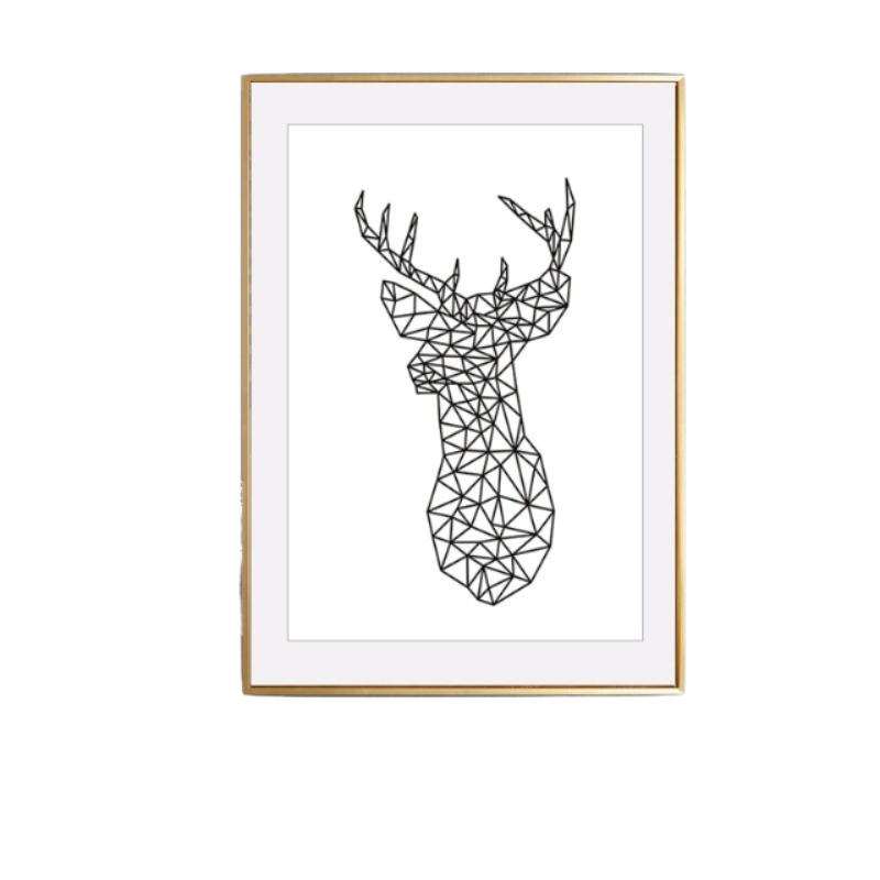 Minimalist Deer Head Geometric Triangles Origami - Canvas Wall Art Painting