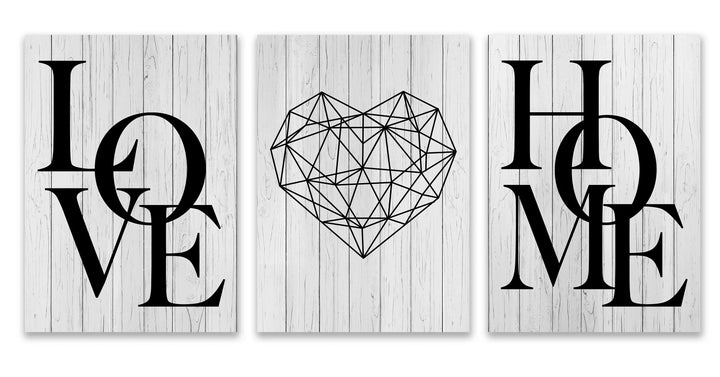 Set of 3Pcs Geometric Love Home Heart Wall Art Fine Art Canvas Prints Black White Minimalist Posters Pictures For Living Room Bedroom Art Decor
