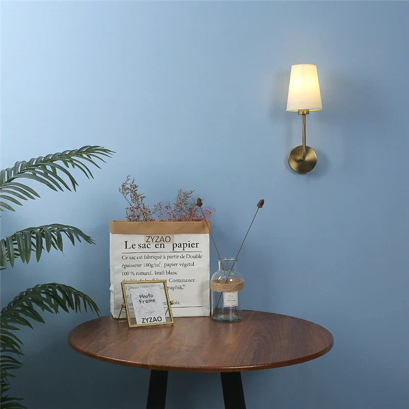 Nordic Minimalism LED Wall Lamp – Modern Linen Lampshade for Living Room, Bedroom, and Stairway Decor
