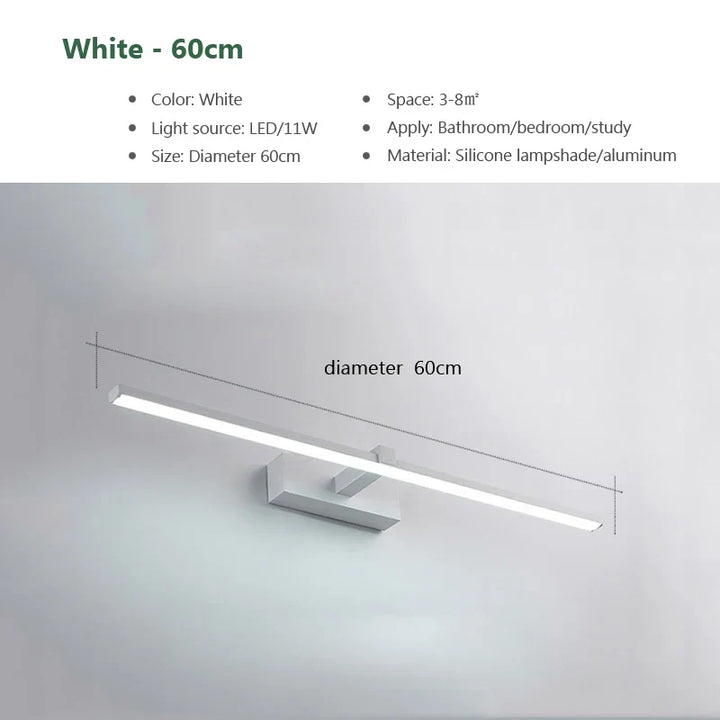Modern LED Wall Light for Bathroom – 3-Color Adjustable Light Aluminum LED Mirror Lamp for Makeup and Bathing