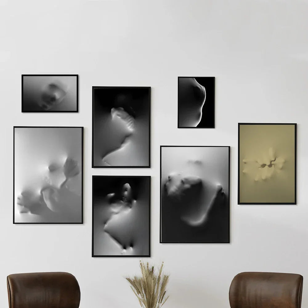 Modern Art Abstract Ghostly Figures In The Wall Canvas Prints Black White Wall Art Posters Pictures For Living Room Bedroom Art Decor