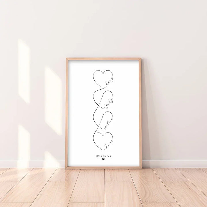 Personalized Love Heart Couples Names Poster Wall Art Black White Fine Art Canvas Prints Simple Pictures For Bedroom Living Room Wall Decor