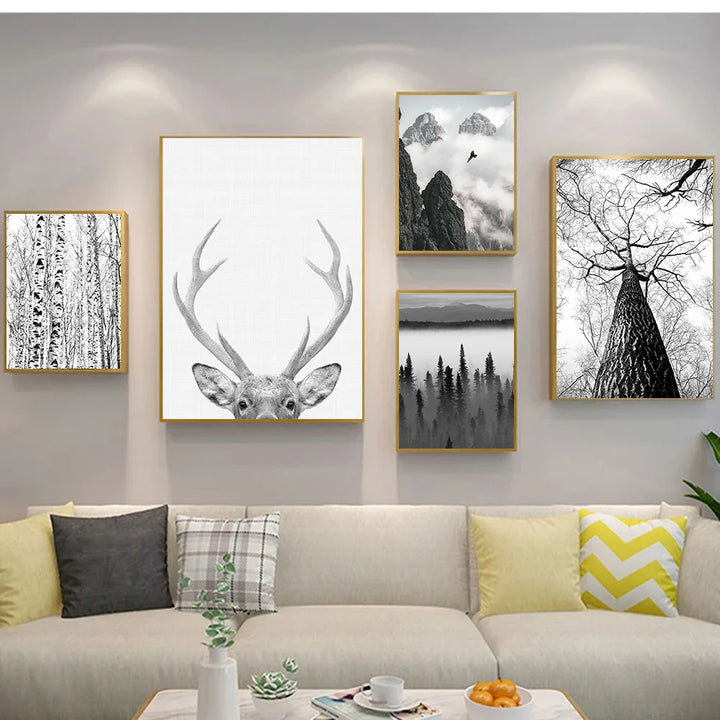 Northern Wilderness Eagle Deer Landscape Wall Art Fine Art Canvas Prints Pictures For Living Room Dining Room Nordic Home Decor