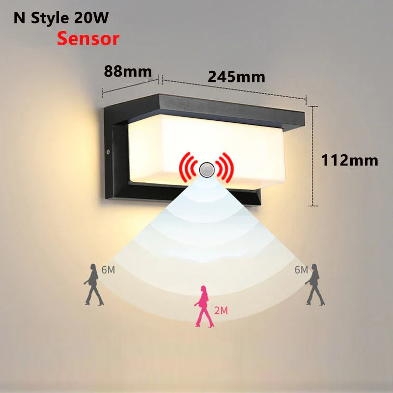 Modern LED Outdoor Wall Light with Motion Sensor - Waterproof IP65 Porch Lights for Balcony Garden
