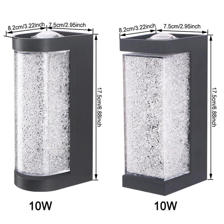 Modern Waterproof LED Outdoor Wall Lamp – Crystal Wall Sconce for Garden, Patio, and Doorway Lighting