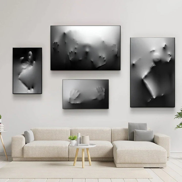 Modern Art Abstract Ghostly Figures In The Wall Canvas Prints Black White Wall Art Posters Pictures For Living Room Bedroom Art Decor