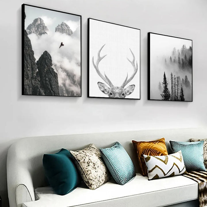 Northern Wilderness Eagle Deer Landscape Wall Art Fine Art Canvas Prints Pictures For Living Room Dining Room Nordic Home Decor
