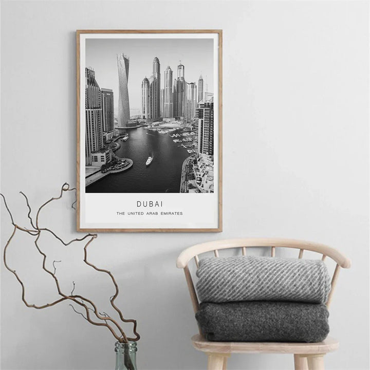 Dubai Skyline Poster International Travel Wall Art Fine Art Canvas Prints Black White Pictures For Living Room Dining Room Home Office Art Decor