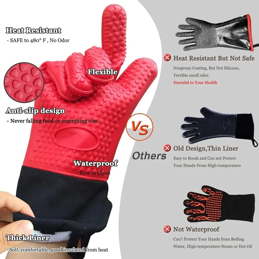 BowLift | Griptermo Silicone Grill Gloves | Heat Resistant up to 260 °C | Non-Slip & Waterproof | With Cotton Lining