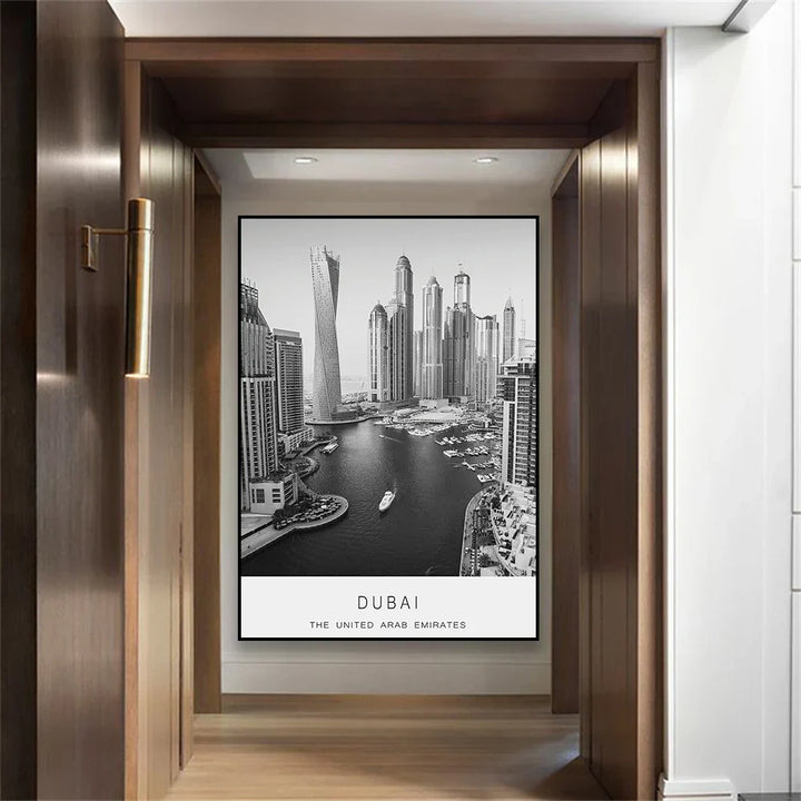 Dubai Skyline Poster International Travel Wall Art Fine Art Canvas Prints Black White Pictures For Living Room Dining Room Home Office Art Decor