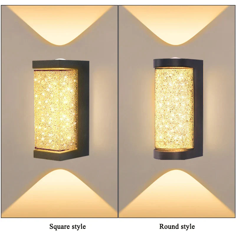 Modern Waterproof LED Outdoor Wall Lamp – Crystal Wall Sconce for Garden, Patio, and Doorway Lighting