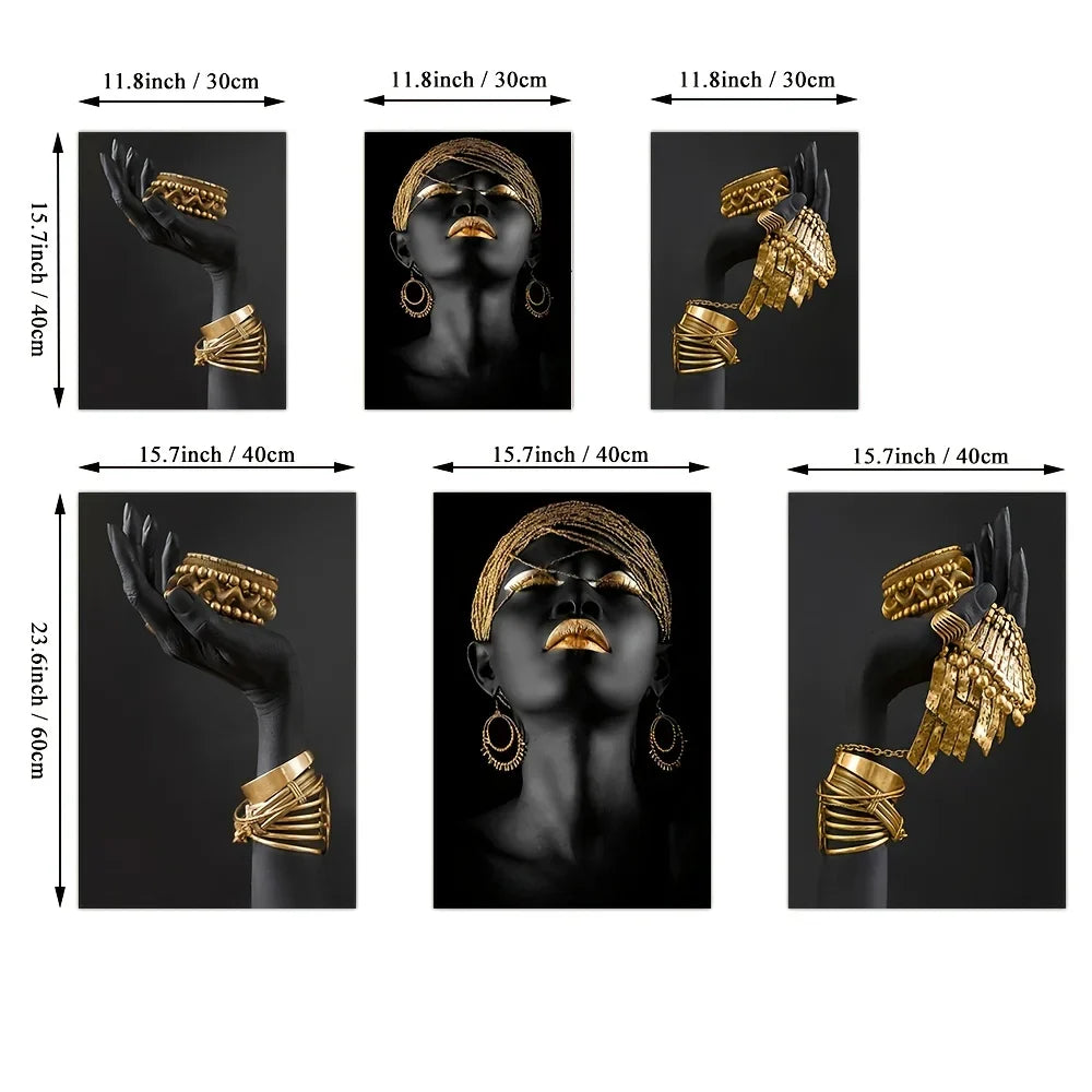 Set of 3Pcs Black Golden Woman Portrait Wall Art Fine Art Canvas Prints Pictures For Luxury Living Room Dining Room Home Office Decor